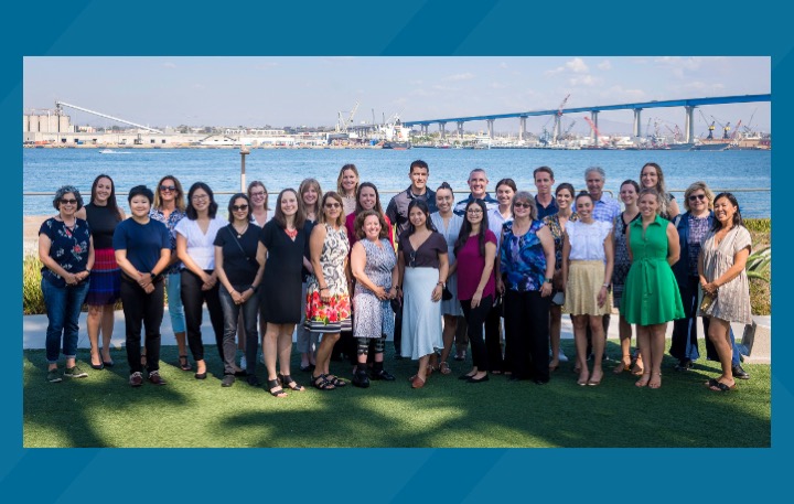 Group picture of IN STEP Children’s Mental Health Research Center's research team in front of the Coronado Bridge
